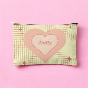 Pink Heart Chequered Pattern Valentine's Day Accessory Pouch
