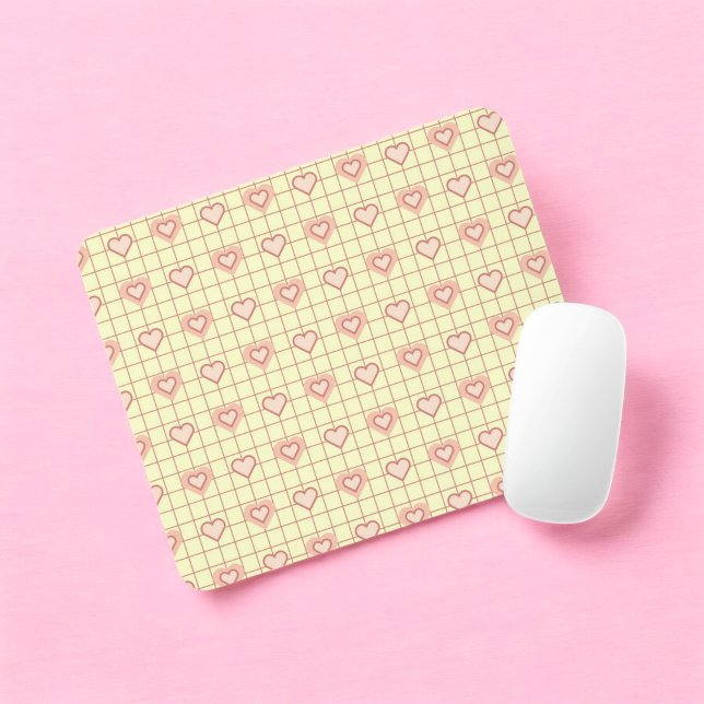 Pink Heart Chequered Pattern Valentine's Day Mouse Pad (Pink Heart Checkered Pattern Valentine's Day Mouse Pad)