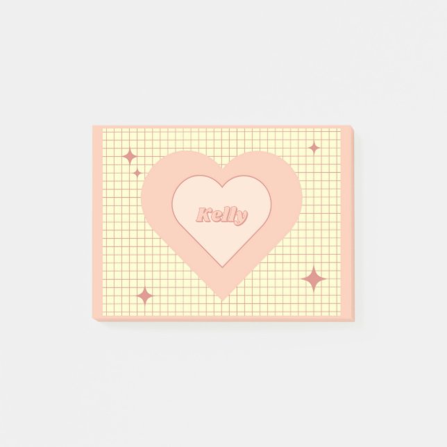 Pink Heart Chequered Pattern Valentine's Day Post-it Notes (Front)