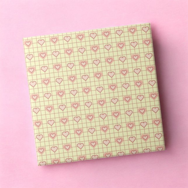 Pink Heart Chequered Pattern Valentine's Day Tile (Pink Heart Checkered Pattern Valentine's Day Ceramic Tile)