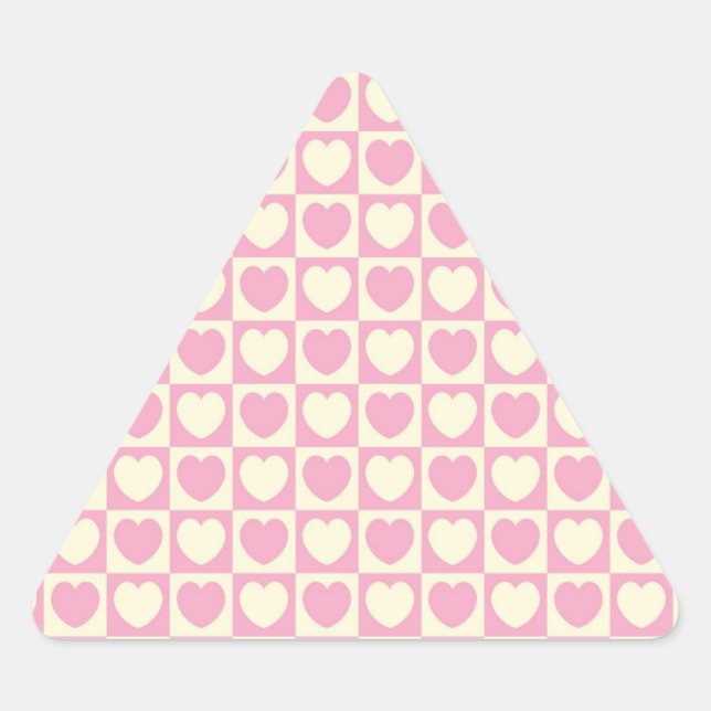 Pink Heart Chequered Triangle Sticker (Front)
