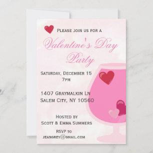 Pink Heart Cocktail Valentine's Day Party Invitation