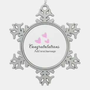Pink heart congratulations graduation watercolor a snowflake pewter christmas ornament