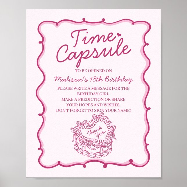 Pink Heart Coquette Cake Birthday Time Capsule Poster (Front)