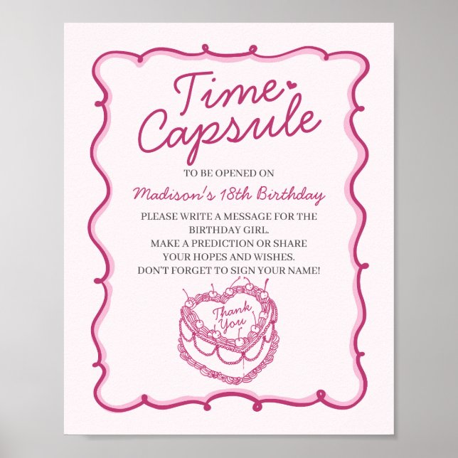 Pink Heart Coquette Cherry Cake Bday Time Capsule Poster (Front)