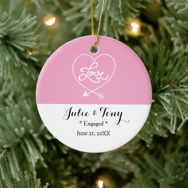 Pink Heart Couple Ornament – Engagement Gift (Tree)