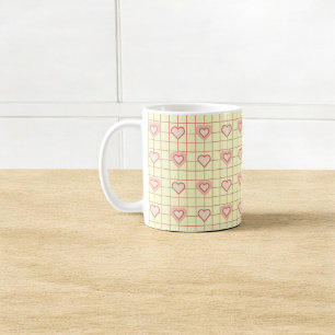 Pink Heart Cream Chequered Couple Valentine's Day Coffee Mug