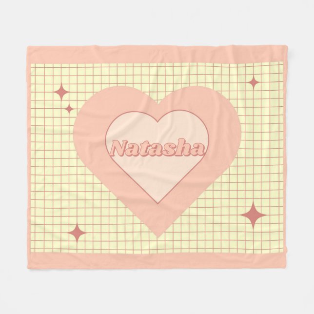 Pink Heart Cream Chequered Valentine's Day Gift Fleece Blanket (Front (Horizontal))