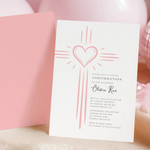 Pink Heart Cross Confirmation Invitation