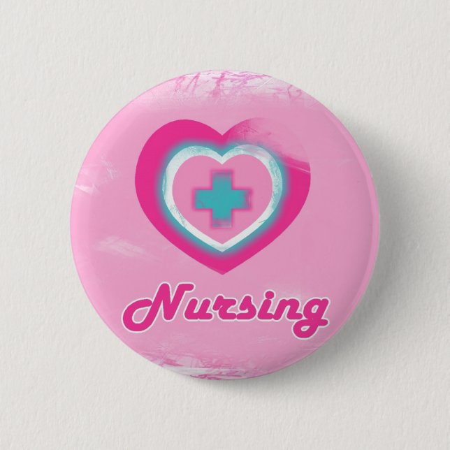 Pink Heart & Cross- Nursing 2 Inch Round Button (Front)
