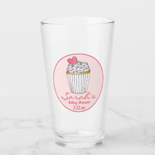 Pink Heart Cupcake Bridal Baby Shower Favour Glass