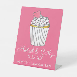 Pink Heart Cupcake Bridal Baby Shower Wedding Pedestal Sign