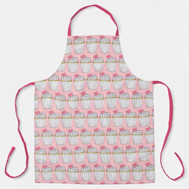 Pink Heart Cupcake Cake Frosting Sprinkles Bakery Apron (Front)