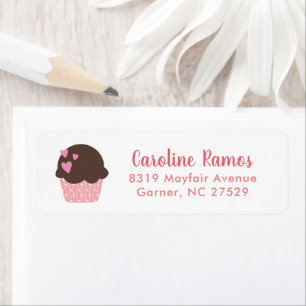 Pink Heart Cupcake Kids Return Address