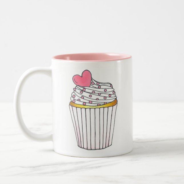 Pink Heart Cupcake Personalized Wedding Mug (Left)