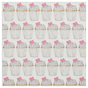 Pink Heart Cupcake Sprinkles Cake Bake Sale Love Fabric