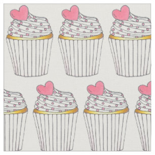 Pink Heart Cupcakes Cake Frosting Sprinkles Love Fabric