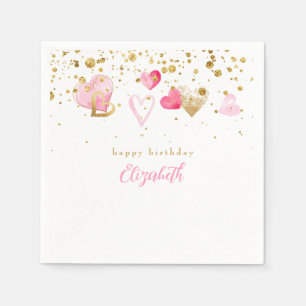Pink Heart Custom Heart Birthday Cocktail Napkin