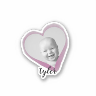 Pink Heart Custom Photo Name Watercolor