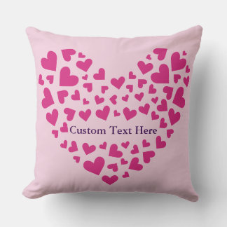 Pink Heart Custom Text Throw Pillow