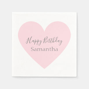 Pink Heart & Customized Grey Happy Birthday Party Napkin