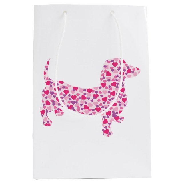 Pink Heart Dachshund Medium Gift Bag (Front)