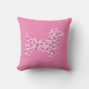 Pink Heart Dachshund Throw Pillow