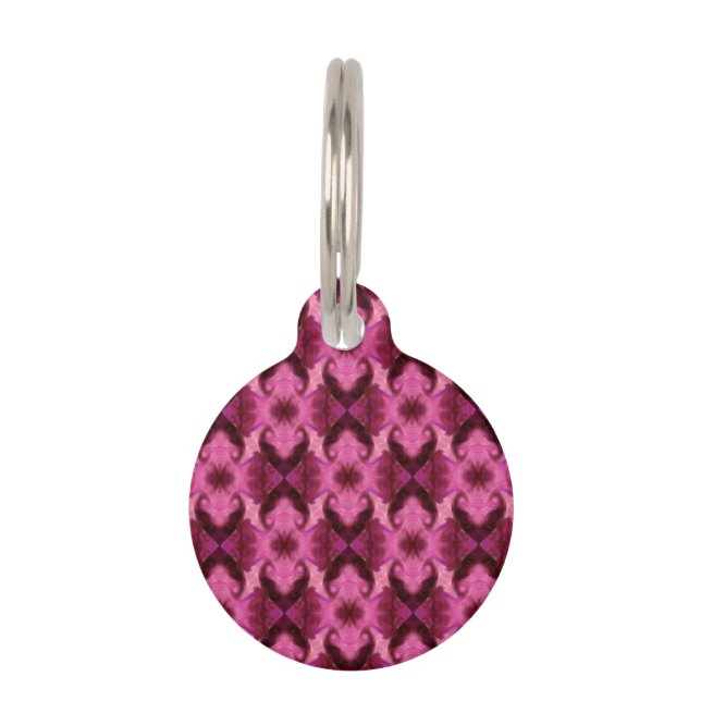 Pink Heart Damask Pet Tag (Front)