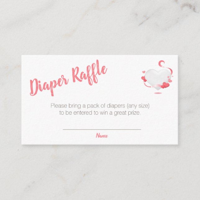 Pink Heart Diaper Raffle Girl Baby Shower Enclosure Card (Front)