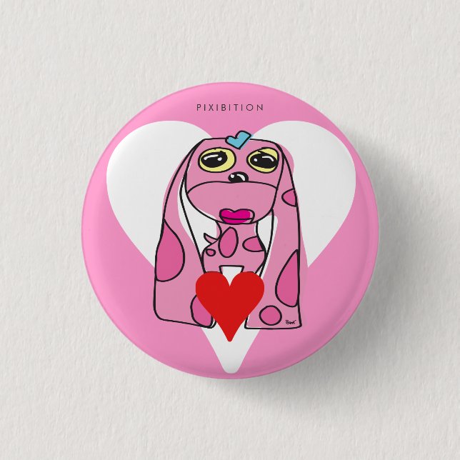 Pink Heart Dog Button (Front)