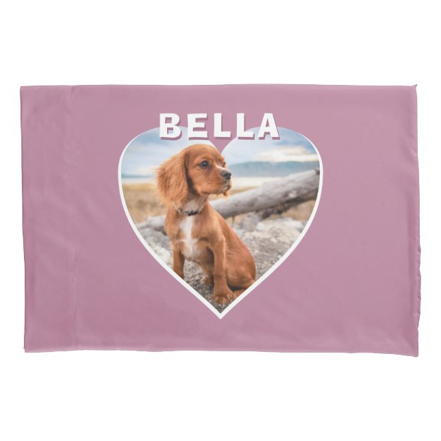 Pink Heart Dog Photo Dog Name Pillowcase (Front)