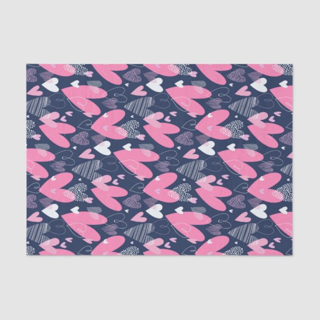 Pink Heart Doodle Sketch Pattern Valentine's Day Tissue Paper (Front)