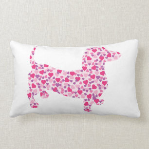 Pink Heart Doxies Lumbar Pillow