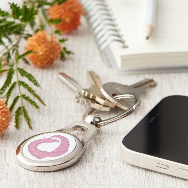 Pink heart dragon on white keychain (Side)