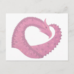 Pink heart dragon on white postcard