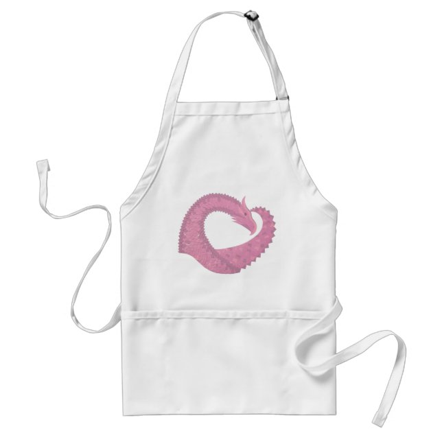 Pink heart dragon on white standard apron (Front)
