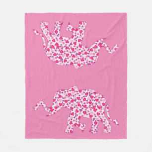 Pink Heart Elephant Fleece Blanket