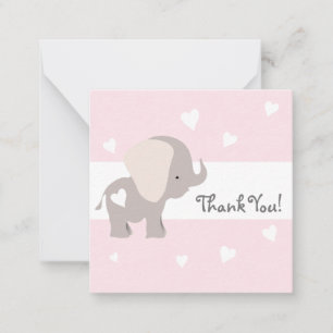 Pink Heart Elephant Thank You Notecards