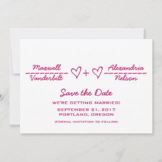Pink Heart Equation Save the Date Invite