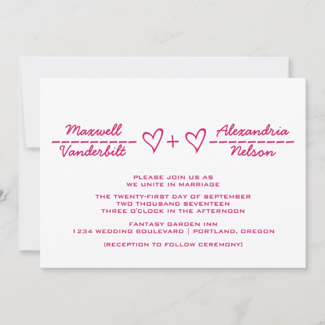 Pink Heart Equation Wedding Invitation (Devant)