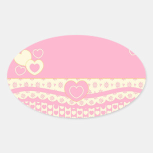 Pink Heart Eyelet Background Oval Sticker