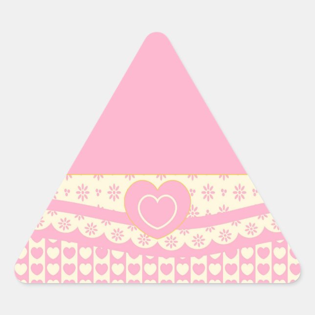 Pink Heart Eyelet Background Triangle Sticker (Front)