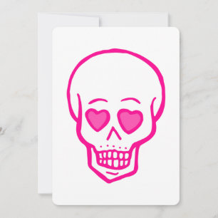 pink heart eyes skull valentines invitation