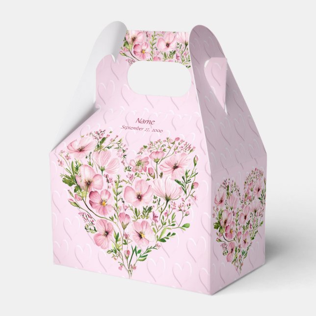 Pink Heart Floral Favour Box (Front Side)