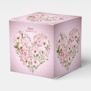 Pink Heart Floral Favour Box