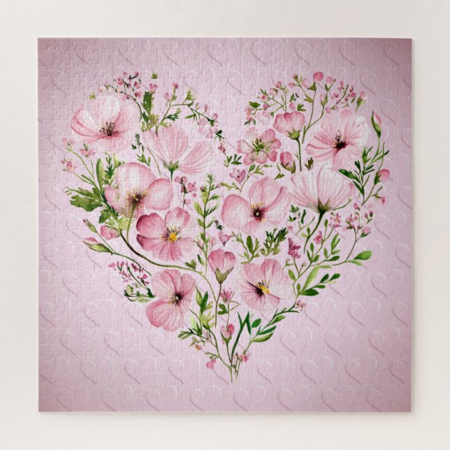 Pink Heart Floral Jigsaw Puzzle (Vertical)