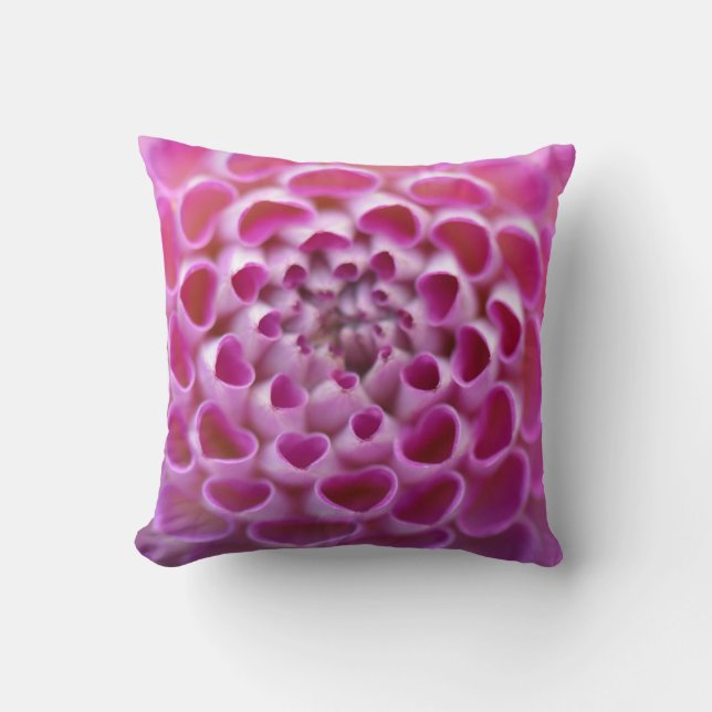 Pink Heart Flower Dahlia Bloom  Floral Pattern  Throw Pillow (Front)
