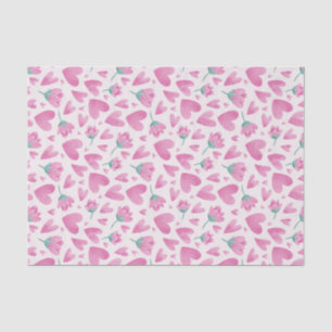 Pink Heart Flower Pattern Cute Valentine's Day Tissue Paper