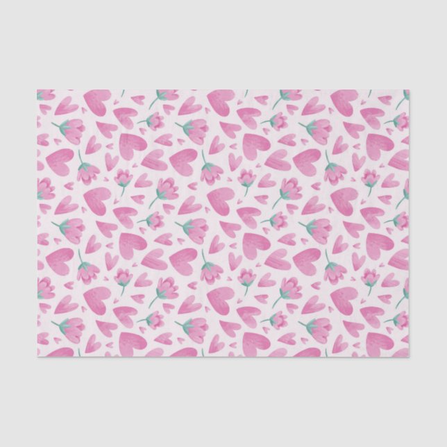 Pink Heart Flower Pattern Cute Valentine's Day Tissue Paper (Front)