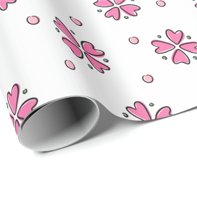 Pink Heart Flower Petals Wrapping Paper (Roll Corner)